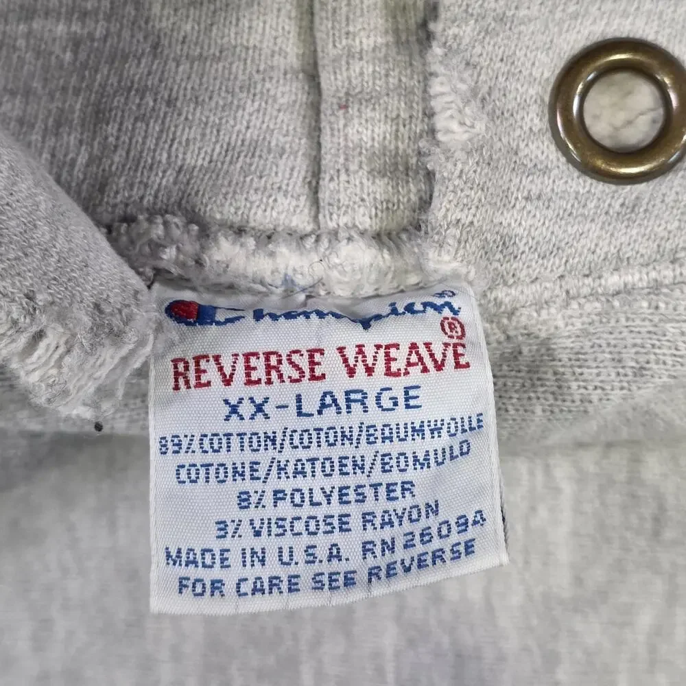 Vintage 90s Champion Reverse Weave‎ Hoodie Mens 2XL Gray Williston College USA